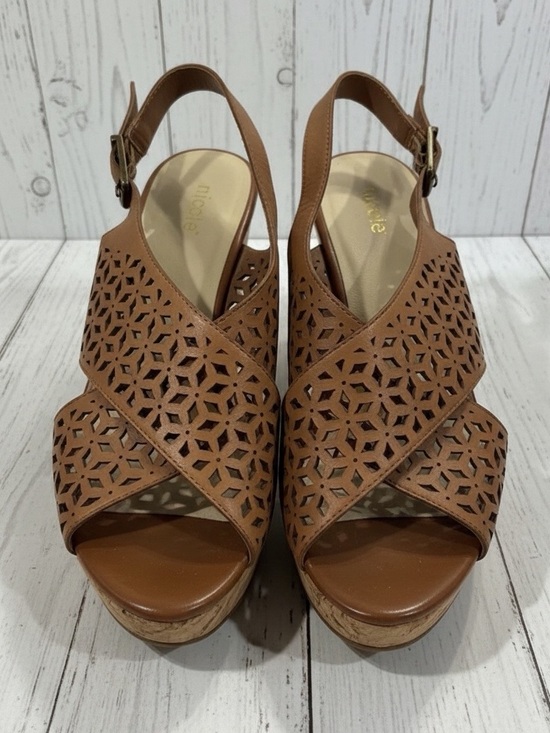 Nicole Shoes - Cork and leather sandals by Nicole. 3 inch wedge heel. Size 8.